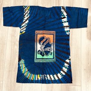 African Kaftan Adire Kampala Top Unisex From Nigeria S/M Map of Africa design.